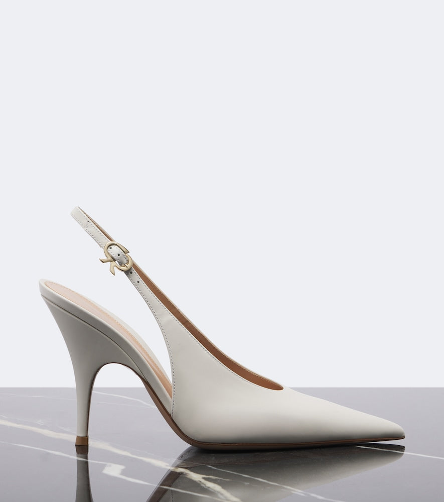 Gianvito Rossi Sofia leather slingback pumps - White Mid Heel Pumps