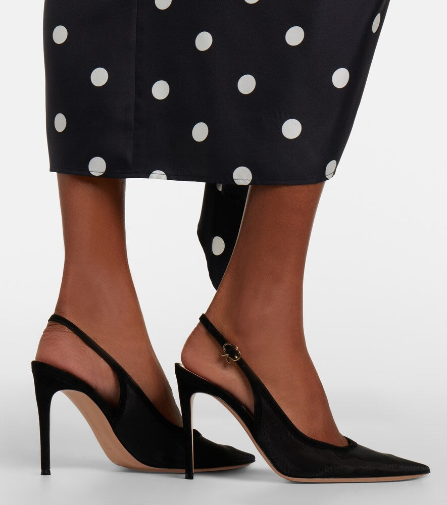 Black Gianvito Rossi Suede-trimmed slingback pumps - High-Heel Pumps