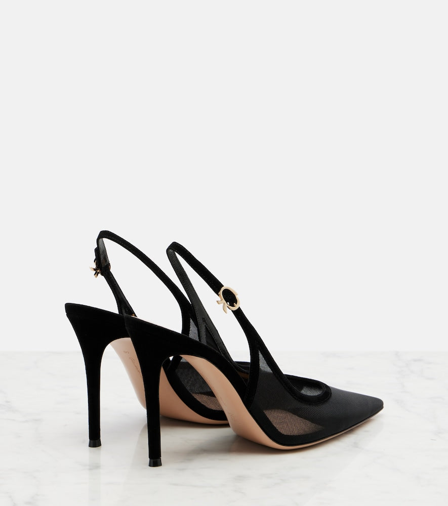 Black Gianvito Rossi Suede-trimmed slingback pumps - High-Heel Pumps
