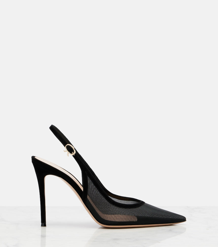 Black Gianvito Rossi Suede-trimmed slingback pumps - High-Heel Pumps