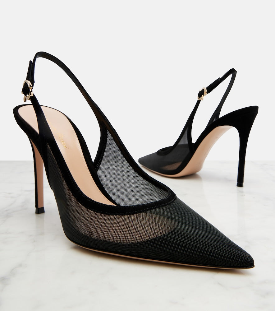 Black Gianvito Rossi Suede-trimmed slingback pumps - High-Heel Pumps