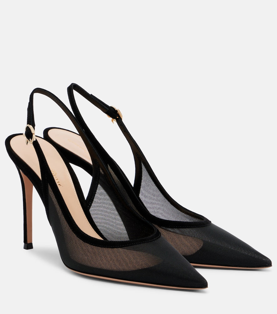 Black Gianvito Rossi Suede-trimmed slingback pumps - High-Heel Pumps