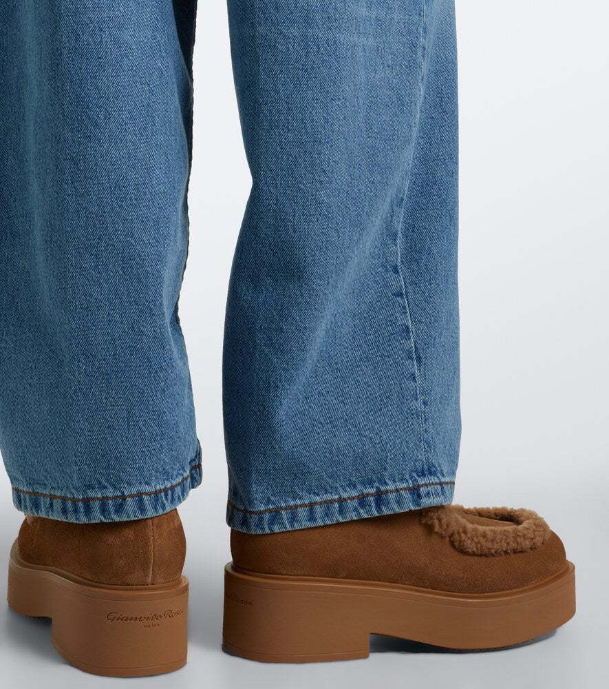 Brown Gianvito Rossi Yari shearling-lined suede ankle boots - Flat Boots