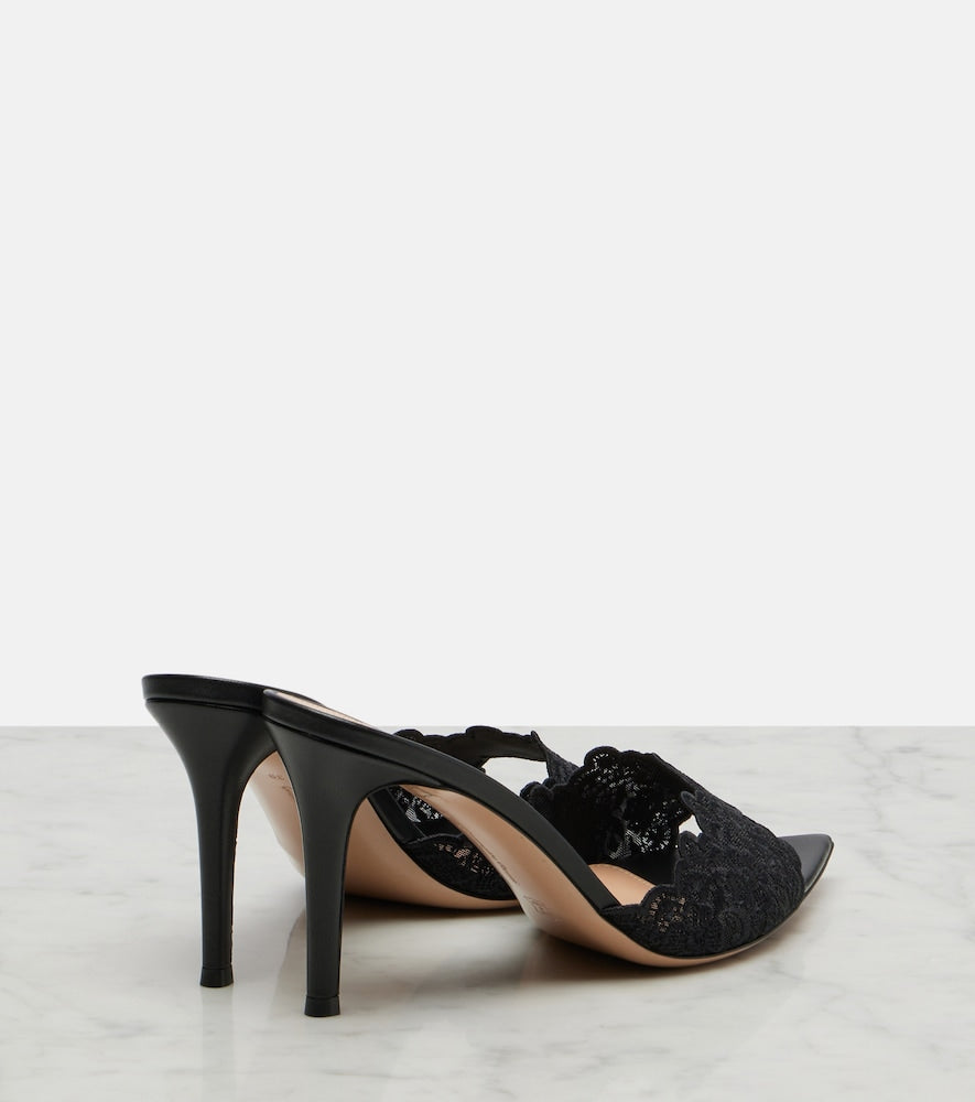 Gianvito Rossi Yvonne lace mules (Black) - Heeled Sandals