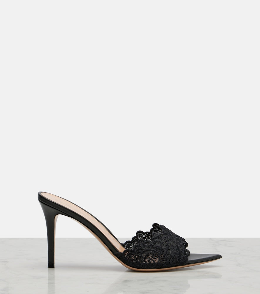 Gianvito Rossi Yvonne lace mules (Black) - Heeled Sandals