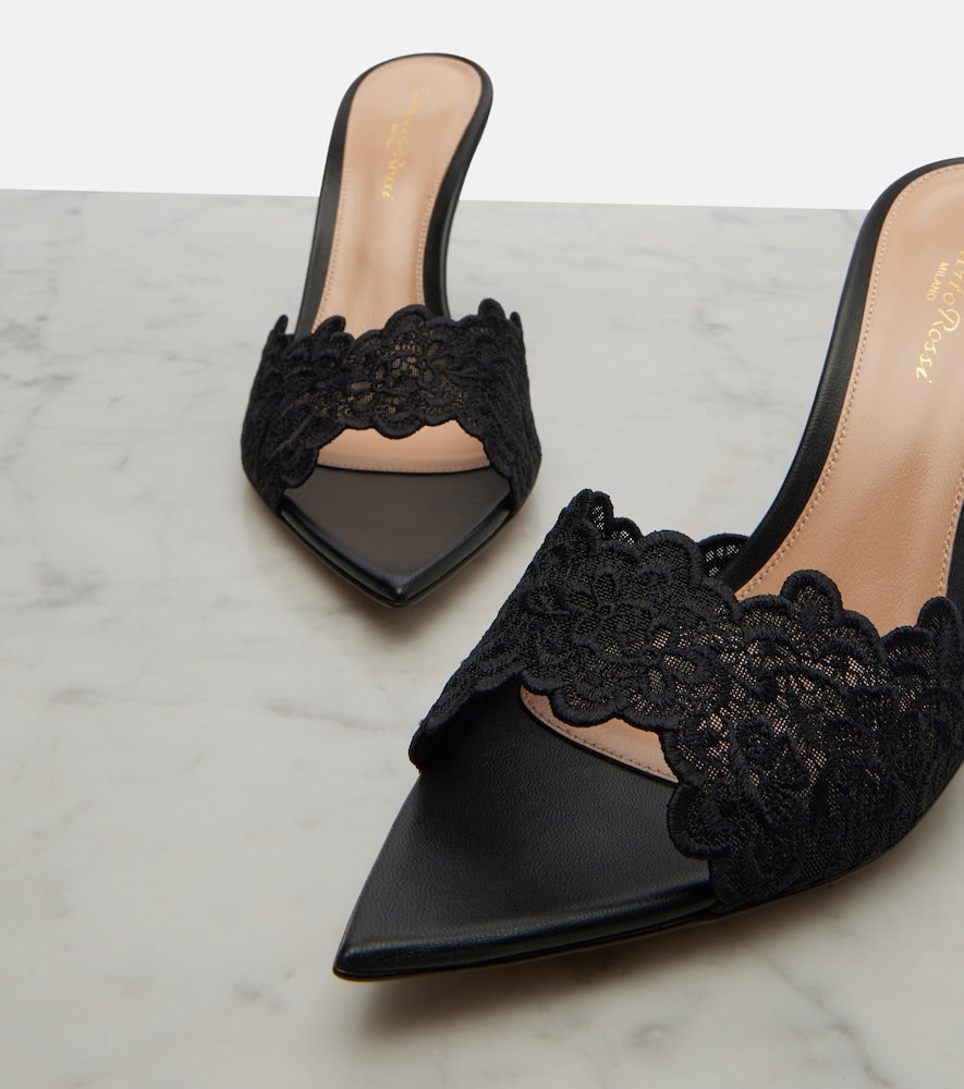 Gianvito Rossi Yvonne lace mules (Black) - Heeled Sandals