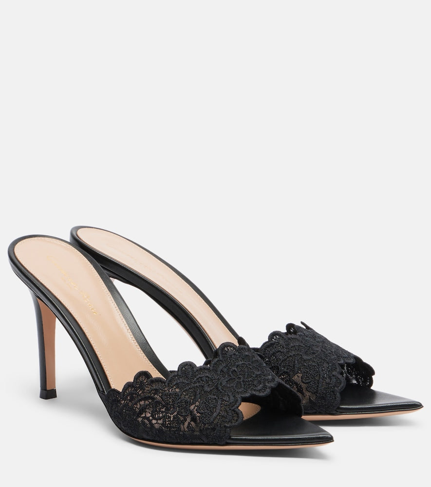 Gianvito Rossi Yvonne lace mules (Black) - Heeled Sandals