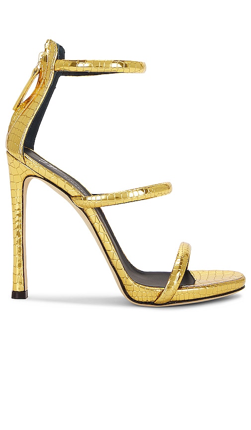 Giuseppe Zanotti Heel Sandal in Metallic Gold - Sandale à talon Giuseppe Zanotti en or métallisé - Giuseppe Zanotti 金属金色高跟凉鞋 - Giuseppe Zanotti Sandale mit Absatz in Metallic-Gold - Giuseppe Zanotti 메탈릭 골드 힐 샌들 - Sandalo con tacco Giuseppe Zanotti in oro metallizzato