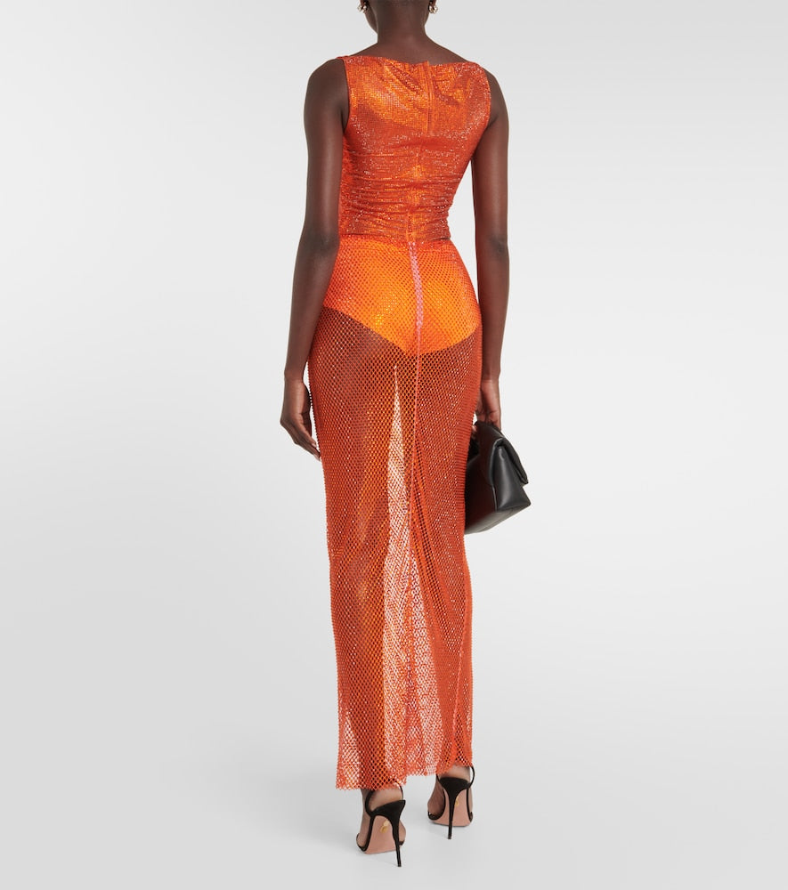 Giuseppe di Morabito Crystal-embellished mesh maxi skirt