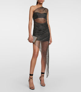 Giuseppe di Morabito Crystal-embellished mesh midi dress
