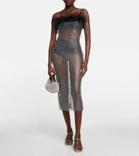 Giuseppe di Morabito Feather-trimmed embellished midi dress