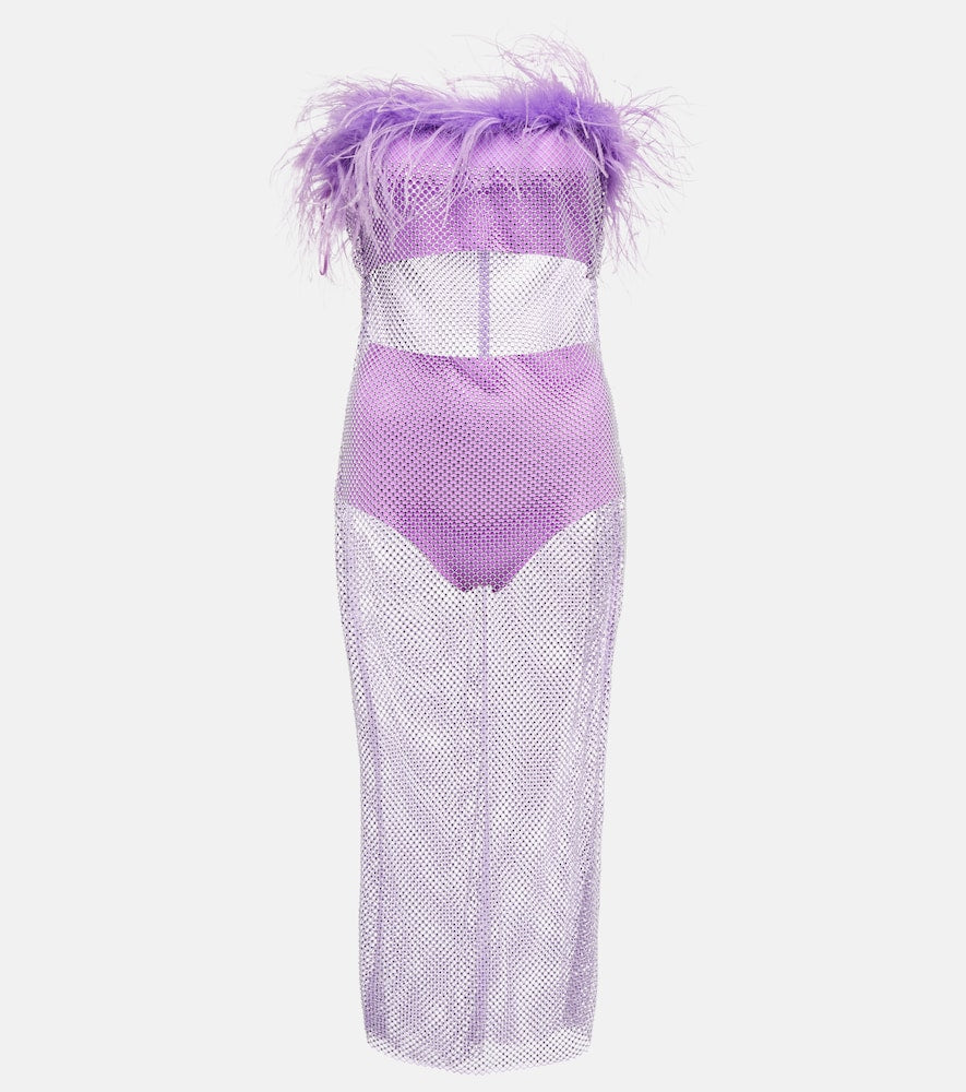 Giuseppe di Morabito Feather-trimmed embellished midi dress. Giuseppe di Morabito 羽毛边饰带缀饰中长连衣裙