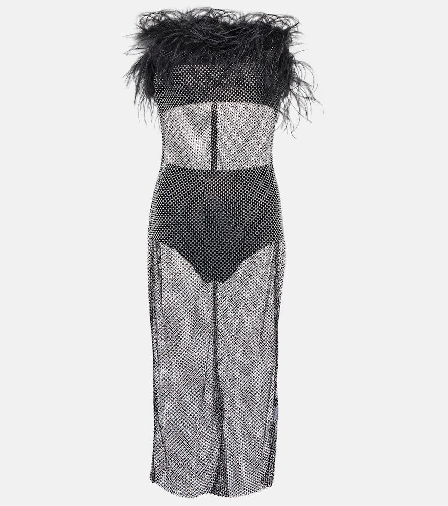 Giuseppe di Morabito Feather-trimmed embellished midi dress. Giuseppe di Morabito 羽毛边饰带缀饰中长连衣裙