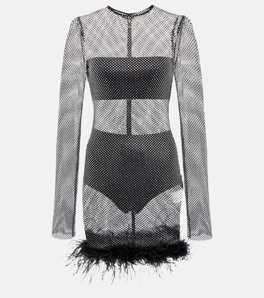Giuseppe di Morabito Feather-trimmed embellished minidress. Giuseppe di Morabito 羽毛边饰带缀饰迷你连衣裙