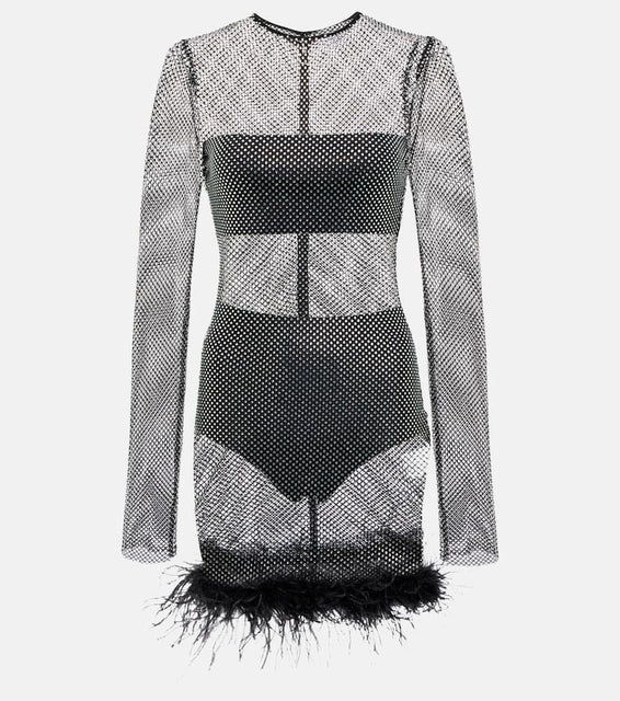 Giuseppe di Morabito Feather-trimmed embellished minidress
