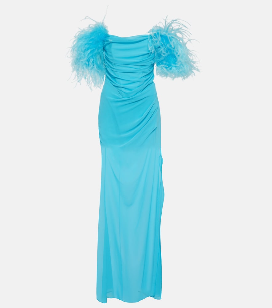 Giuseppe di Morabito Feather-trimmed georgette maxi dress. Giuseppe di Morabito 羽毛边饰乔其纱超长连衣裙