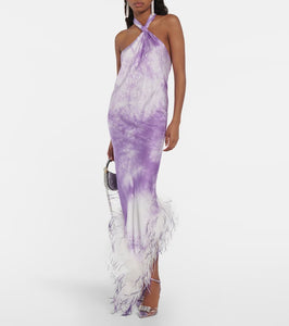 Giuseppe di Morabito Feather-trimmed tie-dye maxi dress