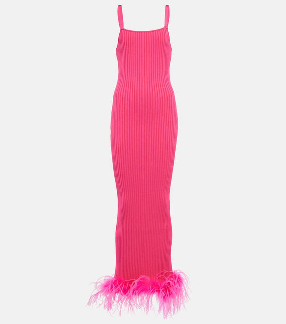 Giuseppe di Morabito Rib-knit feather-trimmed dress