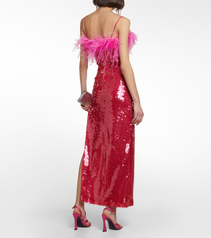 Giuseppe di Morabito Sequined feather-trimmed gown