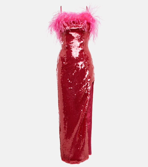 Giuseppe di Morabito Sequined feather-trimmed gown