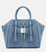 Givenchy Antigona Lock Mini denim tote bag. Shop Givenchy Shoulder Bags for women now.