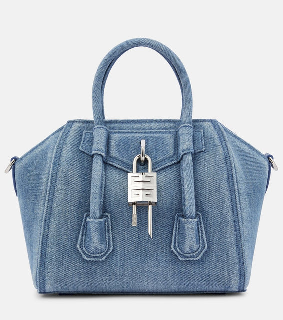Givenchy Antigona Lock Mini denim tote bag. Shop Givenchy Shoulder Bags for women now.