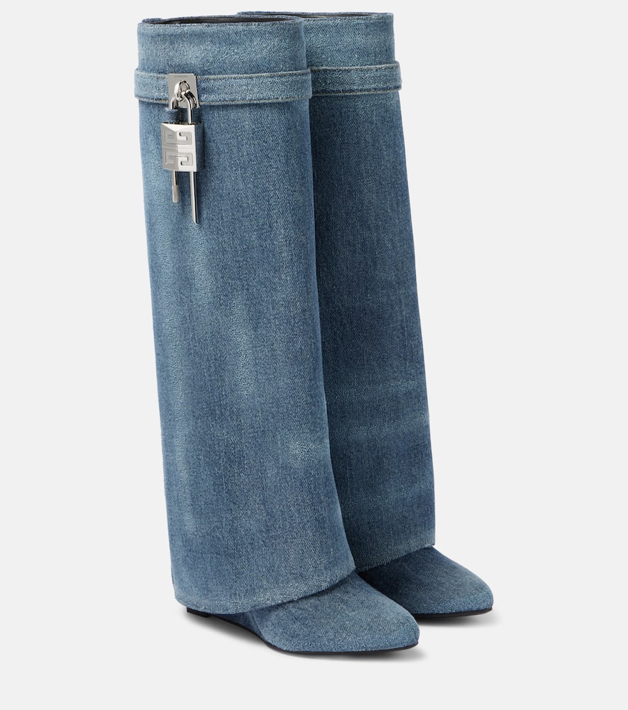 Givenchy Shark Lock 90 denim knee-high boots