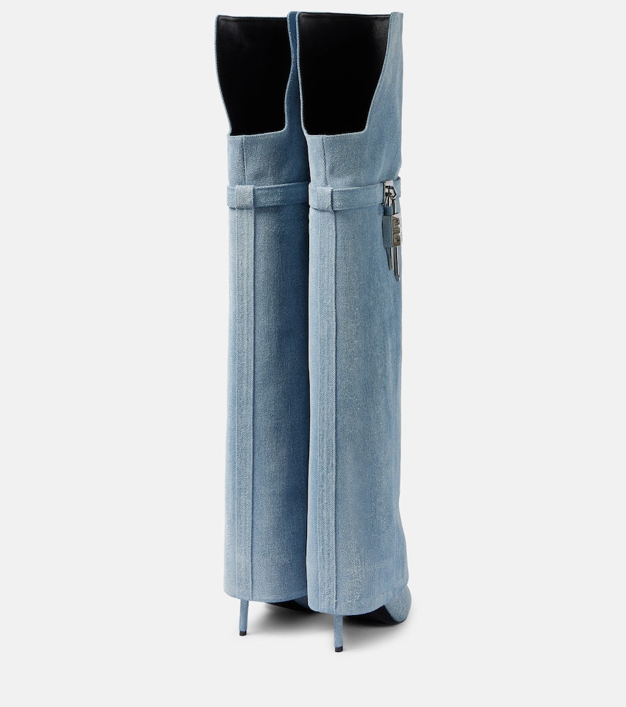 Givenchy Shark Lock Stiletto denim over-the-knee boots
