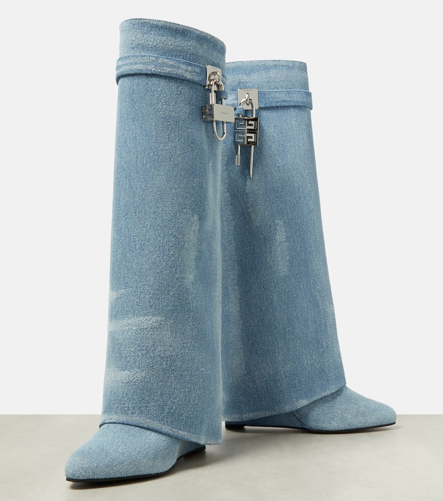 Givenchy Shark Lock denim knee-high boots
