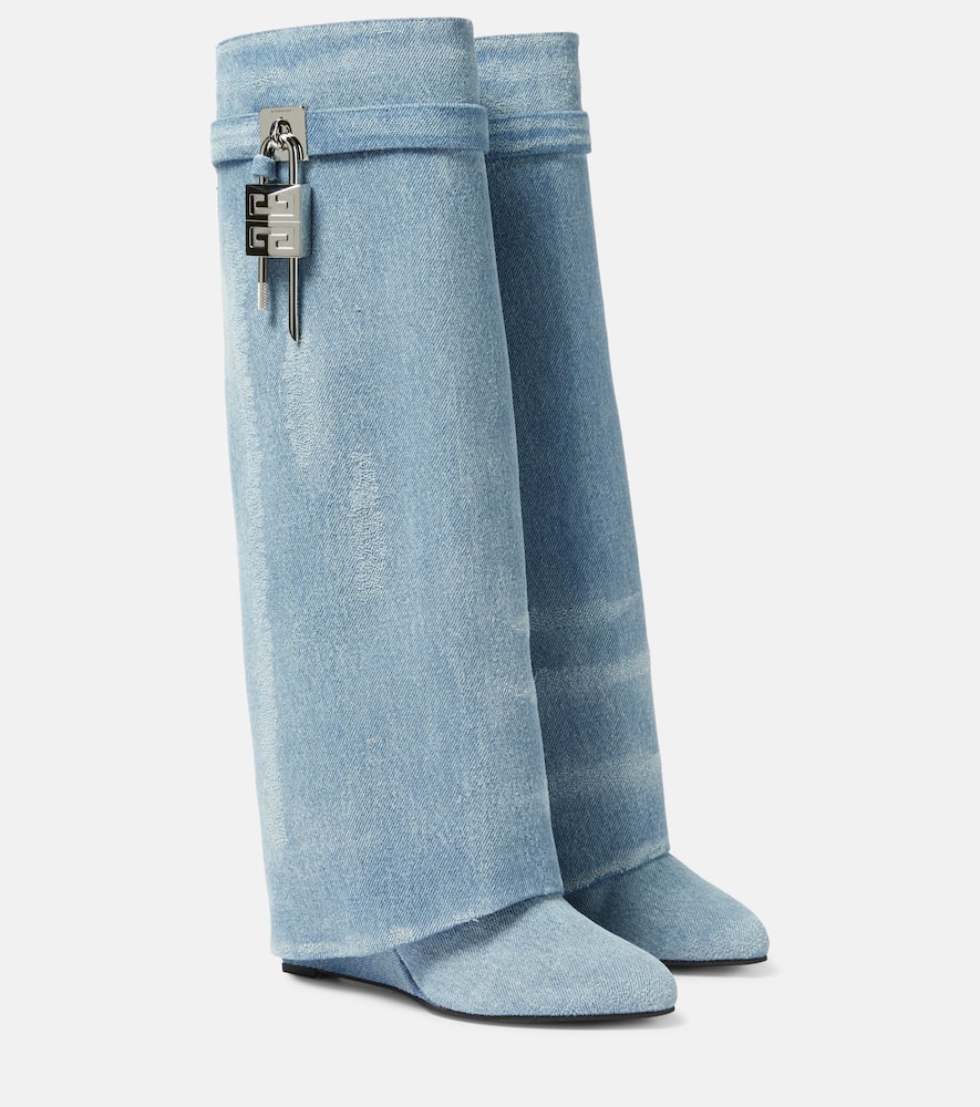 Givenchy Shark Lock denim knee-high boots