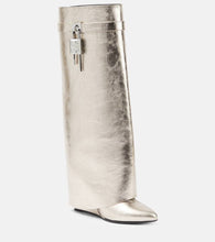 Givenchy Shark Lock metallic leather knee-high boots