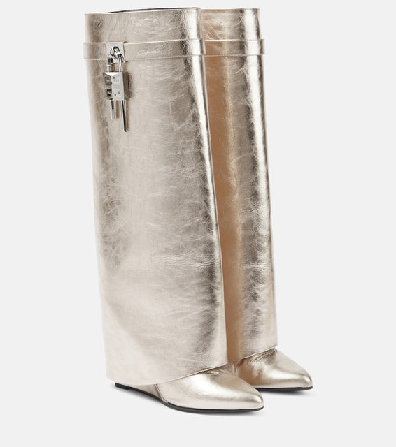 Givenchy Shark Lock metallic leather knee-high boots