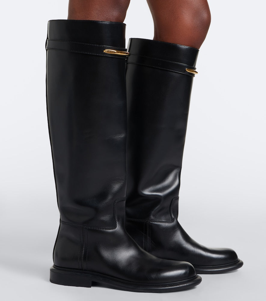 Givenchy Pinch embellished  leather knee-high boots in Black - Flat Boots