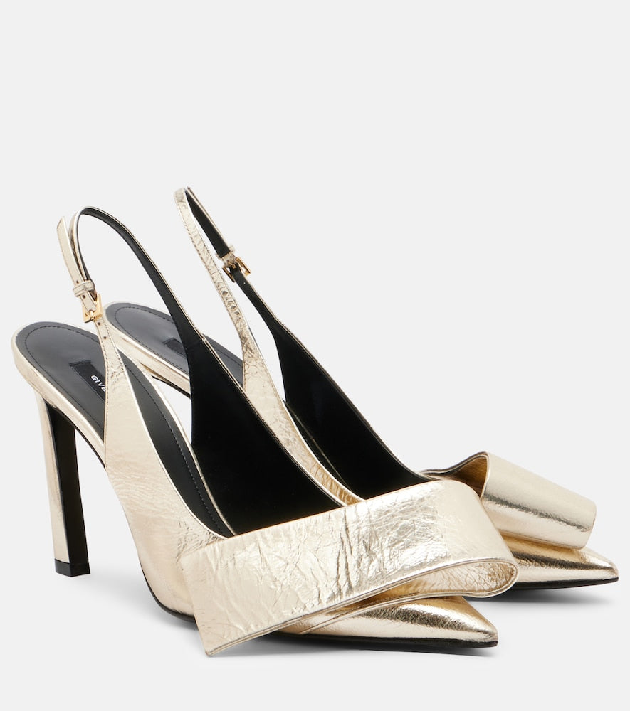 Gold Givenchy Twisted Ribbon leather slingback pumps - High-Heel Pumps