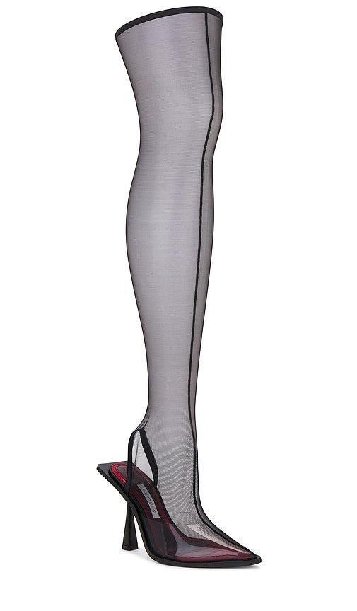 God Save Queens Stay Up Fetish Mesh Boots in Black