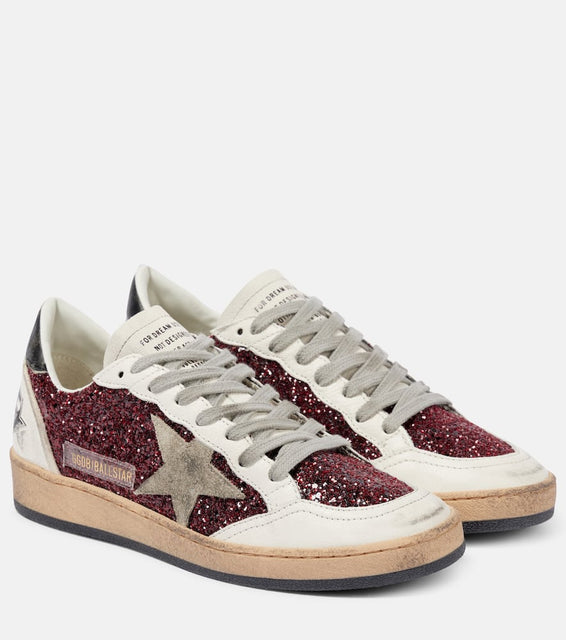 Golden Goose Ball-Star leather-trimmed glitter sneakers