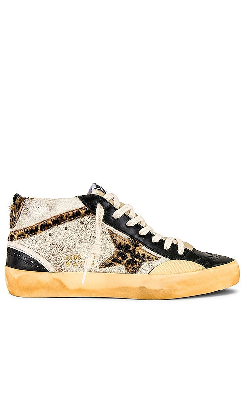 Golden Goose Mid Star Sneaker in Cream,Black - Baskets Golden Goose Mid Star en crème, noir - Golden Goose Mid Star 奶油色、黑色运动鞋 - Golden Goose Mid Star Sneaker in Creme, Schwarz - Golden Goose 미드스타 스니커즈크림 색상, 블랙 - Sneaker Golden Goose Mid Star in crema, nero