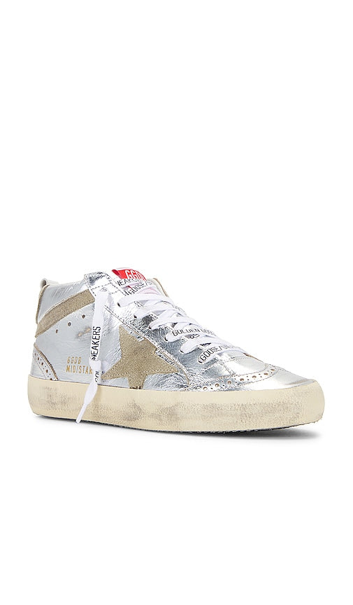 Golden Goose Mid Star Sneaker in Metallic Silver