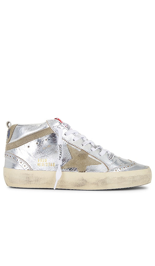 Golden Goose Mid Star Sneaker in Metallic Silver