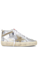 Golden Goose Mid Star Sneaker in Metallic Silver