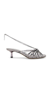 Golden Goose Nico Kitten Heel in Metallic Silver | Rutenio Metal Heeled Sandals for Women