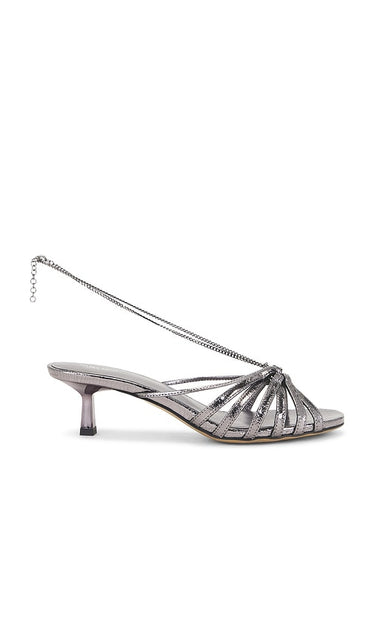 Golden Goose Nico Kitten Heel in Metallic Silver | Rutenio Metal Heeled Sandals for Women