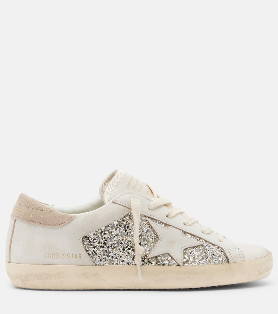 White Golden Goose Super Star glitter leather sneakers - Low-Top Sneakers