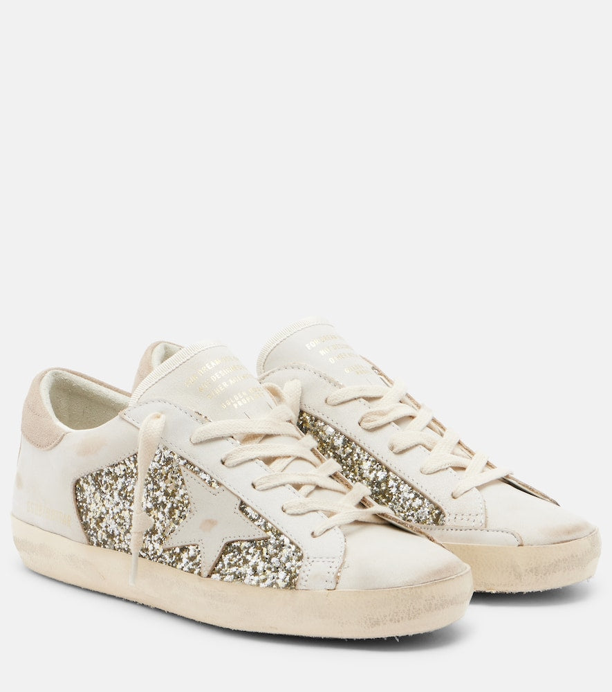 White Golden Goose Super Star glitter leather sneakers - Low-Top Sneakers