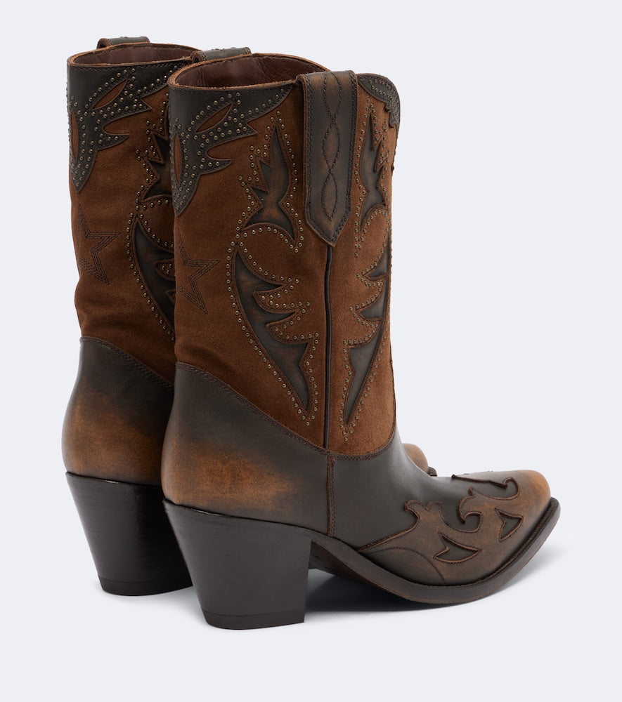 Brown Golden Goose Wish Star leather and suede cowboy boots - Mid Heels