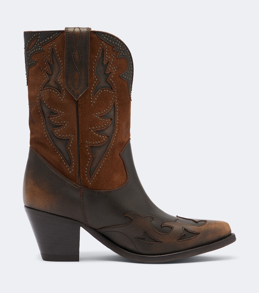 Brown Golden Goose Wish Star leather and suede cowboy boots - Mid Heels