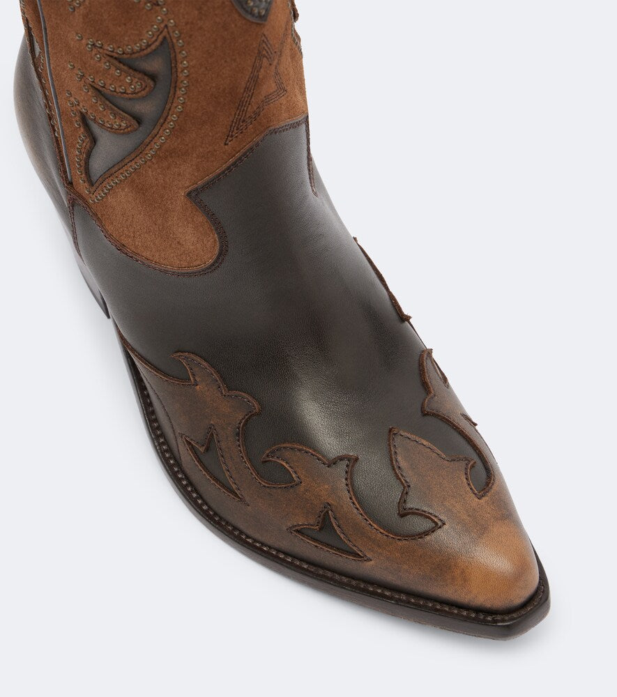 Brown Golden Goose Wish Star leather and suede cowboy boots - Mid Heels