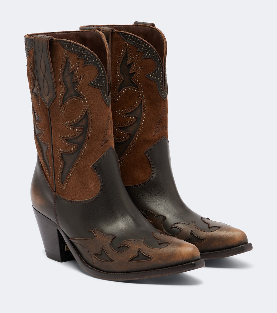 Brown Golden Goose Wish Star leather and suede cowboy boots - Mid Heels