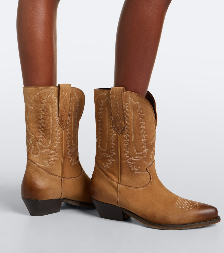 Golden Goose Wish Star leather cowboy boots - Beige Mid Heels