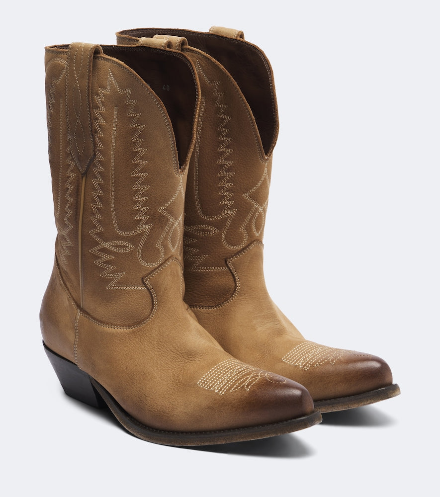 Golden Goose Wish Star leather cowboy boots - Beige Mid Heels